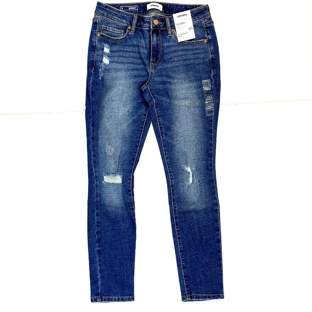 Women's Sonoma Supersoft Stretch Midrise Skinny Jeans Destructed Fresh Blue - 6R - Picture 4 of 5